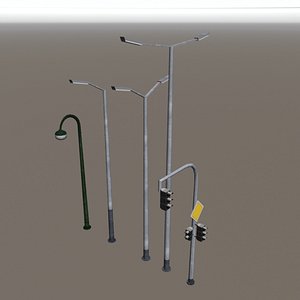 Street lamps and  traffic lights - low poly