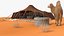Campo nel deserto con cammello e tenda in pelliccia