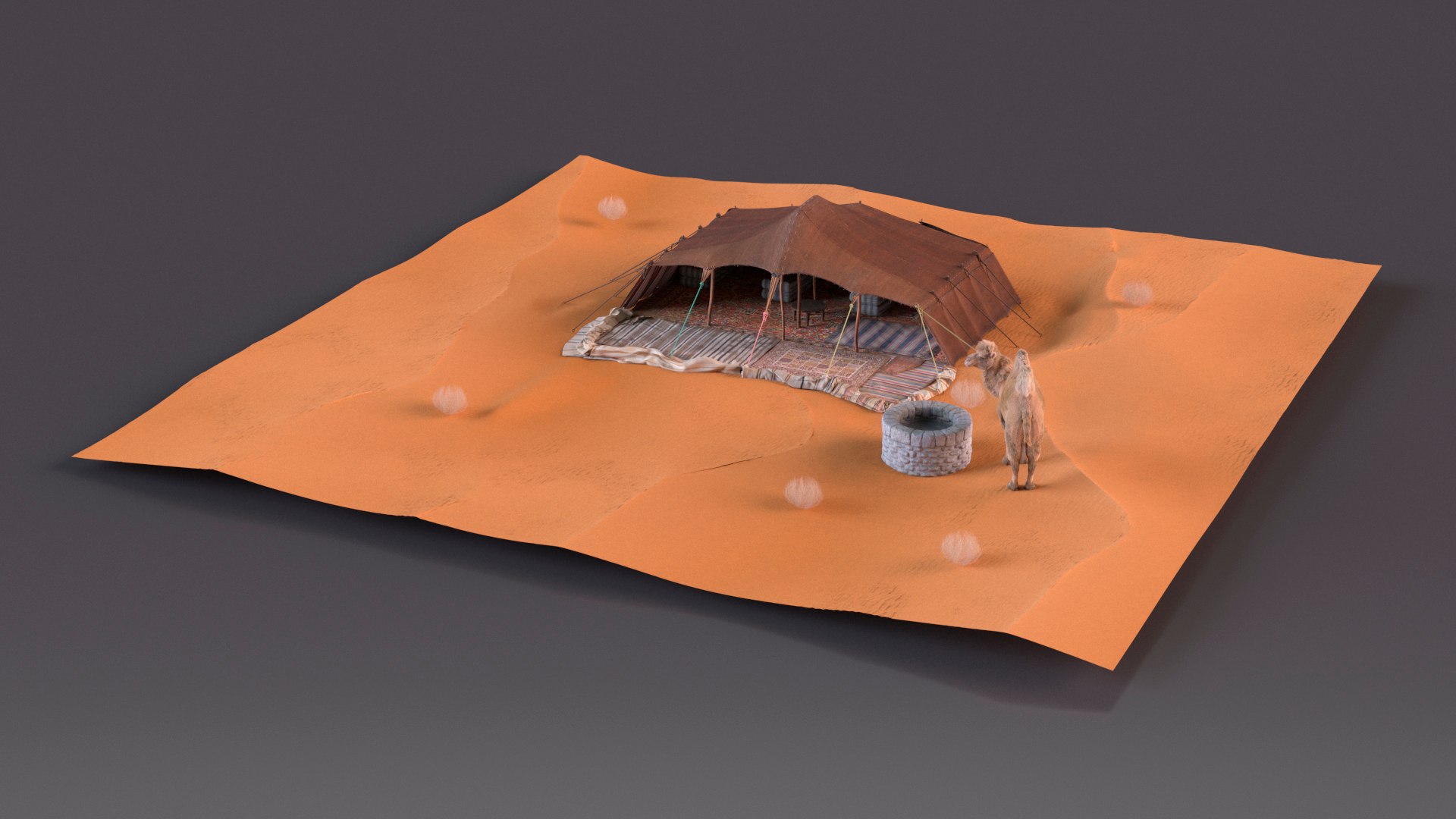Desert Camp with Camel and Tent Fur model https://p.turbosquid.com/ts-thumb/Wv/m2HKkc/Z1/desertcampwithcamelandtentfur3dmodel006/jpg/1724878563/1920x1080/fit_q87/b02ee284a5159efb56d94ffdc575c5dcc3f8d48b/desertcampwithcamelandtentfur3dmodel006.jpg