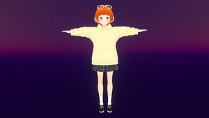 Game Ready Low Poly Anime Character Girl 14 3D model
