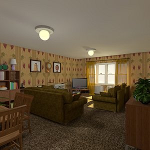 cartoon living room hall 3D