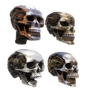 3D Cyborg Skulls  Pack  4