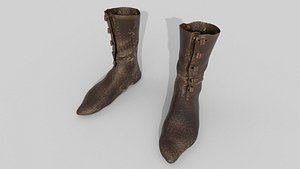 Brown Medieval boots shoes Leather Period footwear 3D model