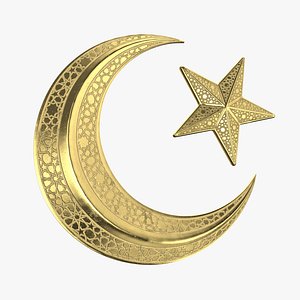 Crescent Moon and Star Gold 3D model