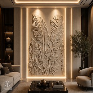 Modern Banana Leaves Decor Bas Relief Mural STL CNC 47 model