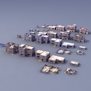 3d ruined house buildings model