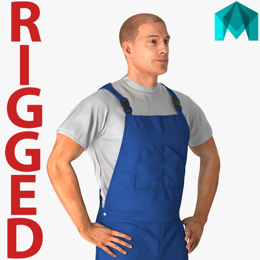 Worker Wearing Boiler Suit Rigged for Maya 3D model preview