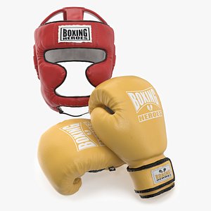 3D model Boxing Gloves  Head Guard Set