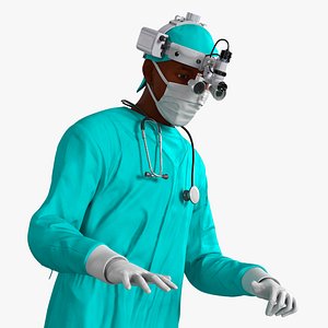 3D African Black Male Doctor with Surgical Headlight Loupe Rigged