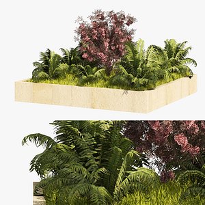 garden border plant set low poly