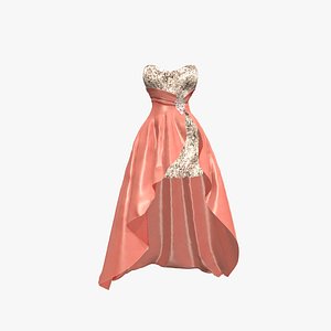 Strapless Blush Prom Dress With Gems 3D model
