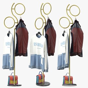 Hall Golden Metal Clothes Hanger Standing model