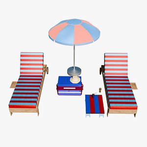 Blue Red Beach Vacation Essentials Collection 3D Model PBR