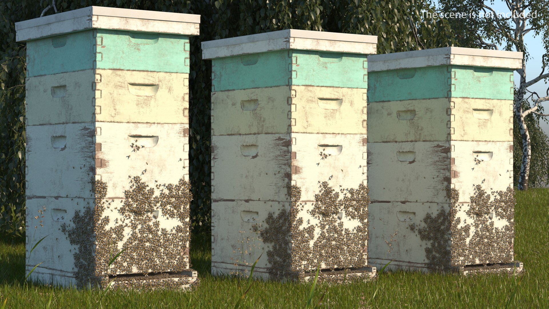 Painted Beehive Brood Box with Bees 3D model preview