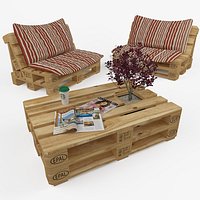 Qualitative model set of a coffee table and chair made of europallets in the style of Loft