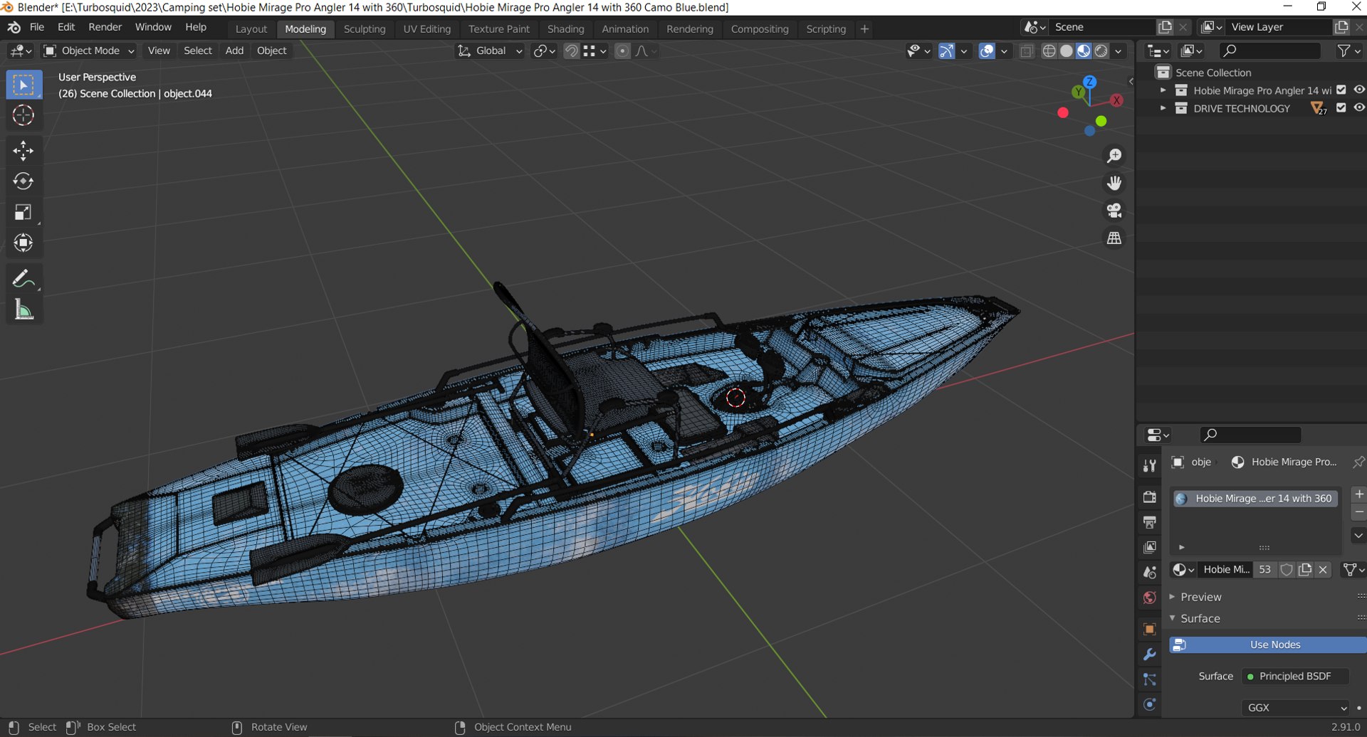 3D Kayak for fishing  Hobie Mirage Pro Angler 14 with 360 Camo Blue model https://p.turbosquid.com/ts-thumb/Wy/EmXjBZ/7p/screenshot_2/png/1678775204/1920x1080/fit_q87/bd8e0db727392a472fe442ba59aaa81ab1b637d0/screenshot_2.jpg