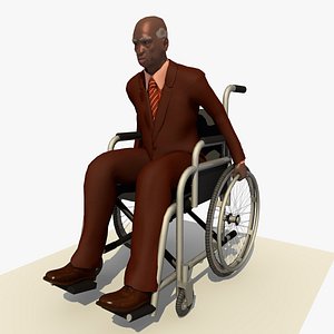 Disabled African Old Man and Wheel Chair Animated