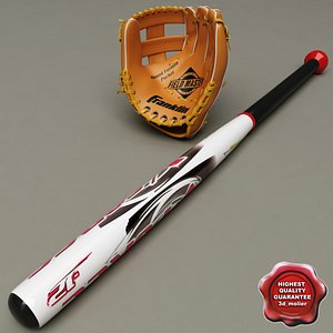 3d baseball glove bat model