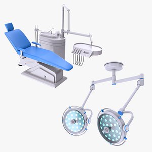 Dental Chair and Operating Lamp 3D model