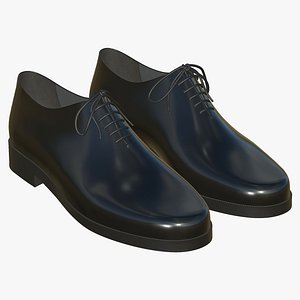 Leather Shoes Realistic  Black Lace Up 3D model