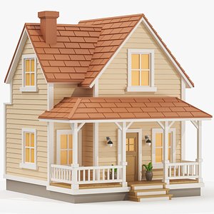 Cartoonish Wooden House Low Poly 3D Model 02