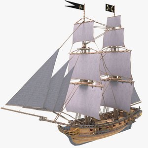 3D Caribbean brigantine ship from 17th century