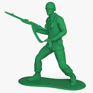 Green Plastic Toy Soldier with Machine Gun 3D model