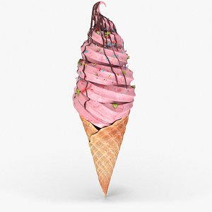 3D strawberry ice cream cone model