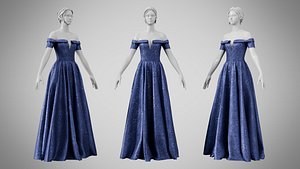 3D Dress 08 Midnight Blue Velvet With Design model