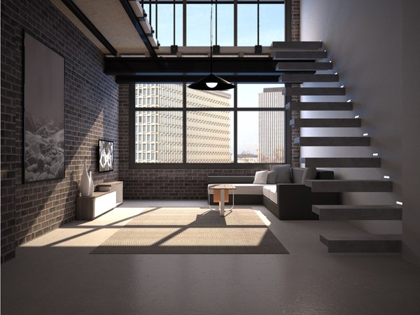 realistic interior loft apartment 3D model