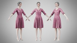Dress 06 Dusty Rose Velvet With Design 3D