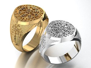 gents ring with icelandic compass viking runes symbol