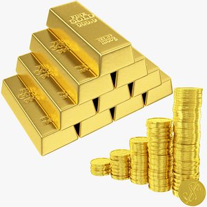 Golden Bars and Coins Collection V2 3D