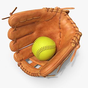 Leather Softball Glove with Caught Ball Brown