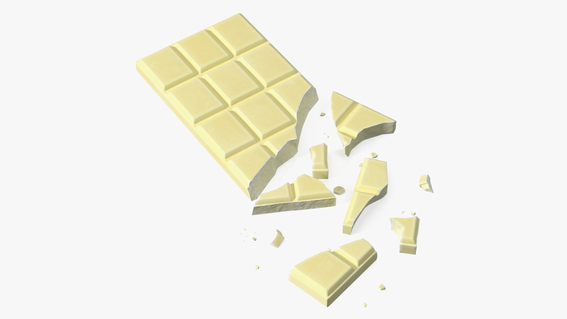 Broken White Chocolate Bar 3D model preview