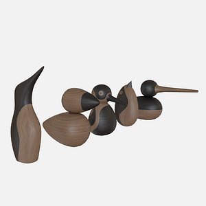 Wood birds collection 5 items 3D model