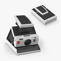 Retro Instant Camera Folding Type White Black Rigged for Maya
