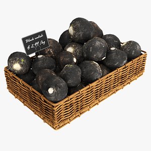 Black radish in tray with price tag