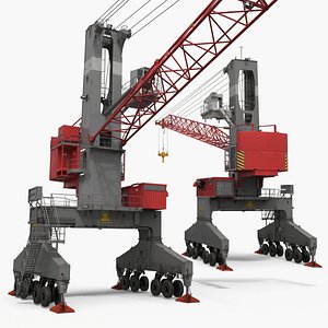 Industrial Port Crane Red Boom Rigged