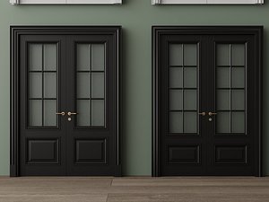3D Classic Interior Double Wooden Doors Collection model