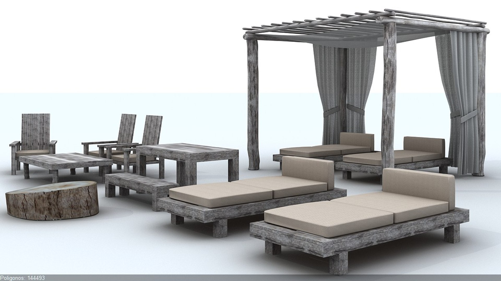 3d Beach Rustic Set Model