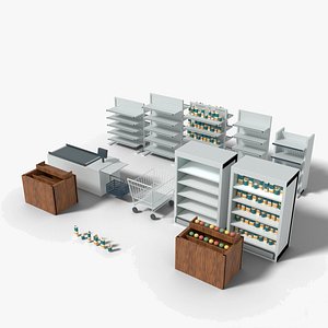 Supermarket Shelves and Retail Store Pack - Gondola Chiller Checkout Cart
