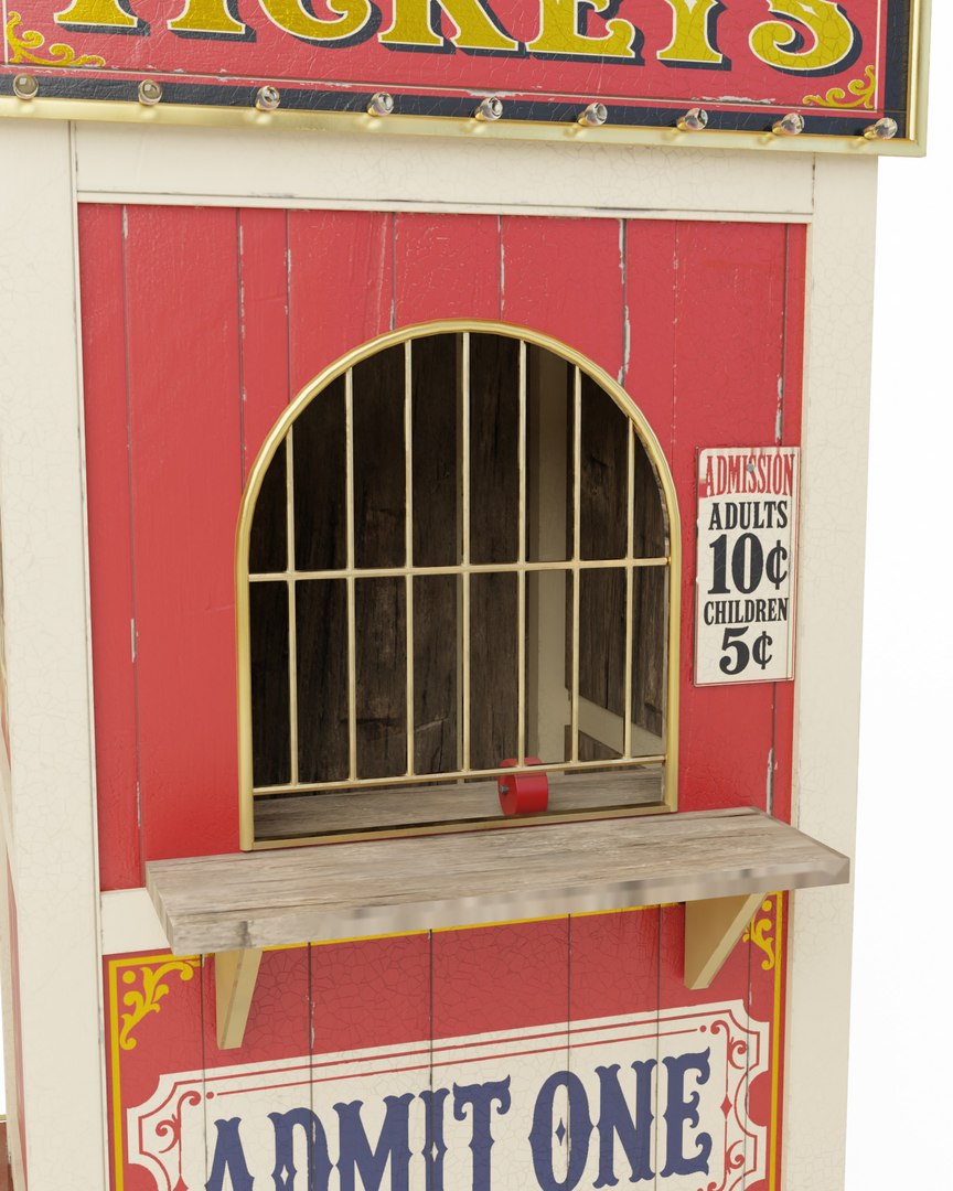 Circus Ticket Booth - Tall Wooden Carnival Kiosk with Striped Roof PBR 3D https://p.turbosquid.com/ts-thumb/X2/LZAM96/Df/07_orsiniticketbooth_07_window/jpg/1793304584/1920x1080/fit_q87/c697533c69cdf1bc667a406f6cbb32941015eb9e/07_orsiniticketbooth_07_window.jpg