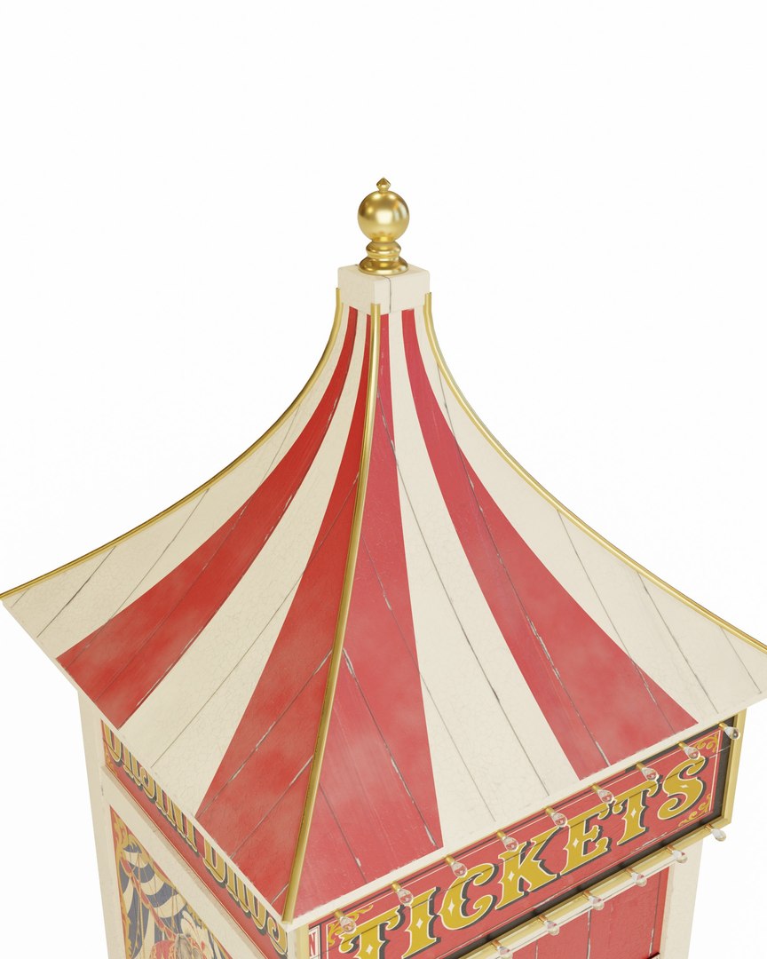 Circus Ticket Booth - Tall Wooden Carnival Kiosk with Striped Roof PBR 3D https://p.turbosquid.com/ts-thumb/X2/LZAM96/qd/04_orsiniticketbooth_04_roof/jpg/1793304582/1920x1080/fit_q87/09d51003d98502a51c080a8f34cbe1ba846fb6be/04_orsiniticketbooth_04_roof.jpg