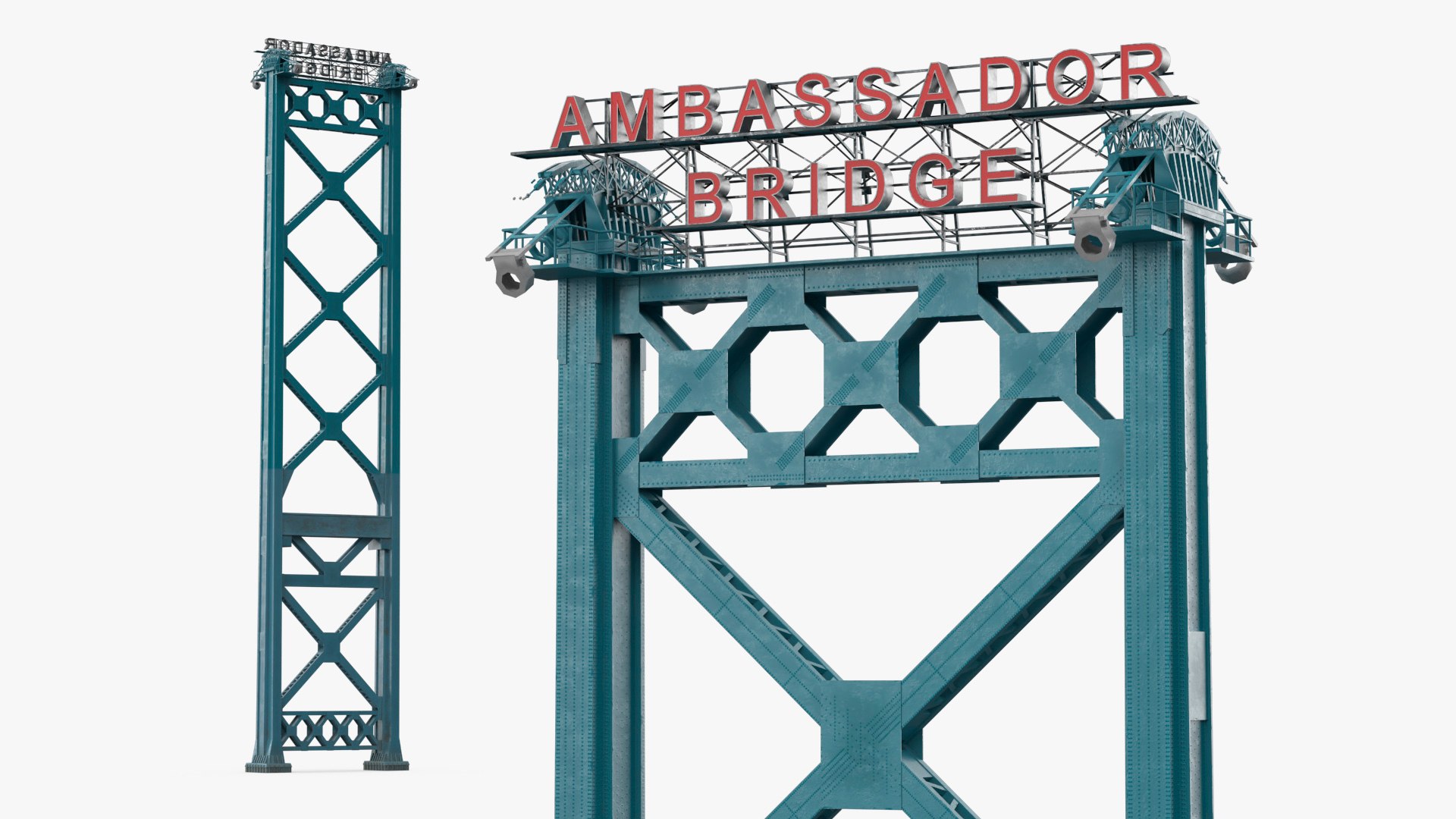 Ambassador Bridge Steel Support Tower Blue 3D model preview