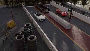Drag Race - Race Track with 2 Cars 3D model