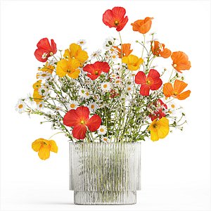 Bouquet of wild flowers Poppy chamomile daisies 422 model