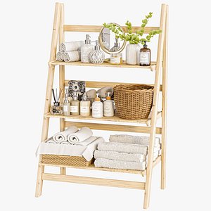 3D Bathroom rack with decor towels and bathroom accessories model