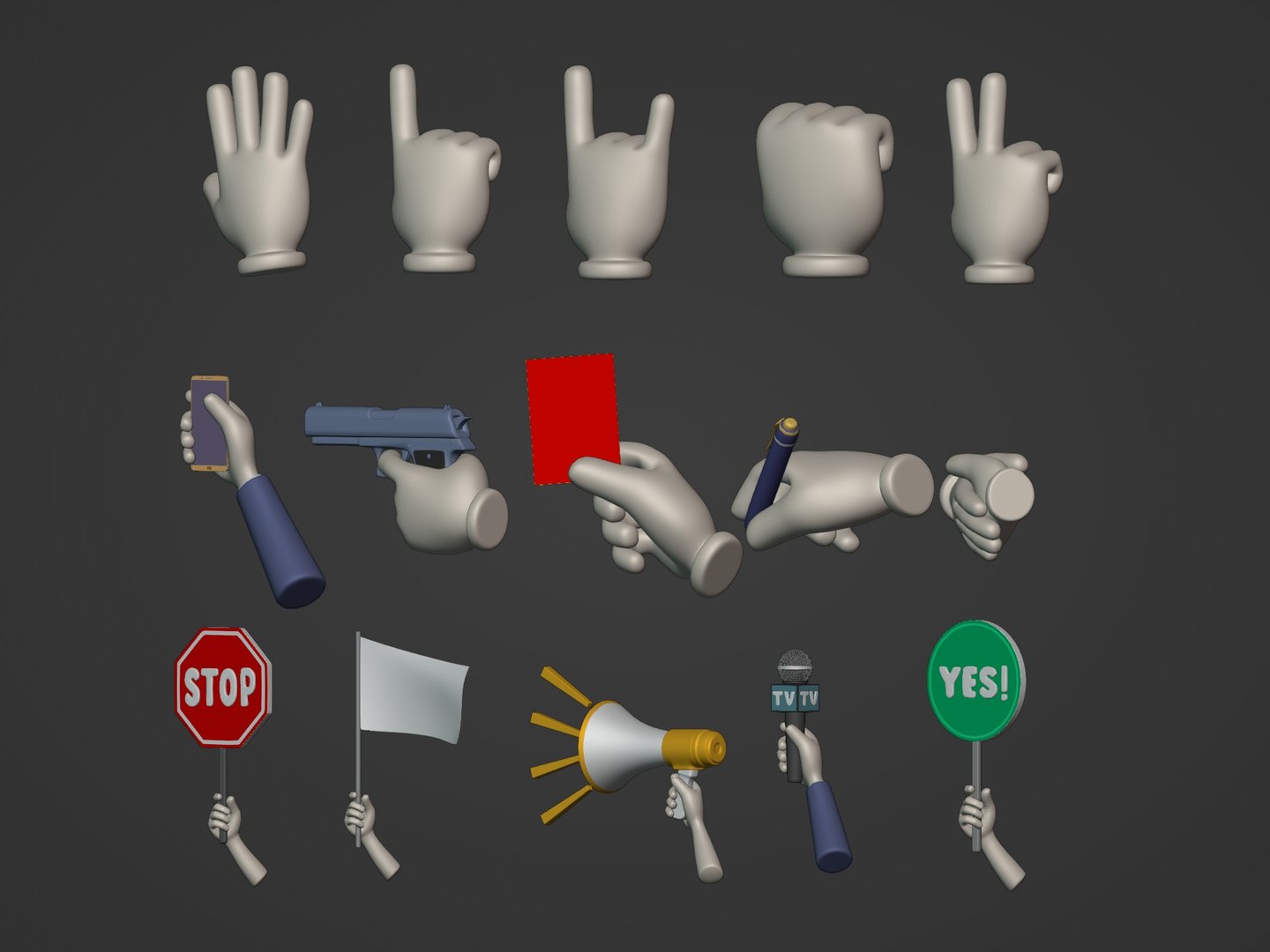 Cartoon Hands Icons Pack 3D Model - TurboSquid 1648068