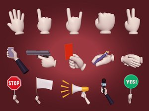 Cartoon Hands Icons Pack - Collection -- Sign - Smartphone - Gun - Rock Music - Megaphone